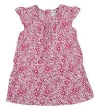 Svetloružová -tmavoružová kvietkovana plátenná šatová tunika impidimpi