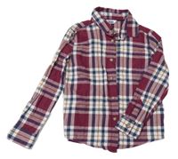 Vínovo-tmavomodro-bílo-hnědá kostkovaná vzorovaná košile M&Co