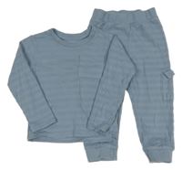 2Set - Modrošedé pruhované triko s kapsou + cargo tepláky PRIMARK