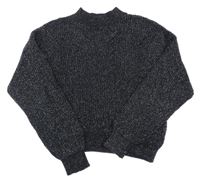 Čierno-strieborný melírovaný rebrovaný crop sveter H&M