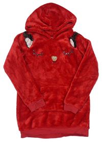 Červená chlpatá mikina s potlačou a kapucňou H&M