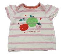 Bielo-ružové pruhované tričko s ovociem Mothercare