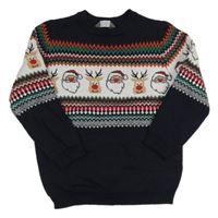 Tmavomodro-biely sveter so vzorom a Santou so sobmi Primark