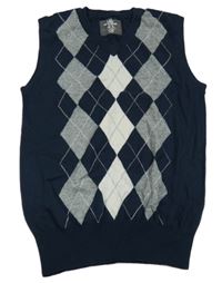 Tmavomodro-sivá svetrová vesta s kárami H&M