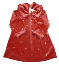 Červené zamatové šaty so srdiečkami a golierikom H&M