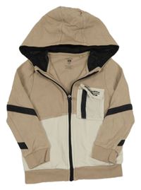 Pískovo-béžová prepínaci mikina s vreckom s nápisom a kapucňou zn. F&F