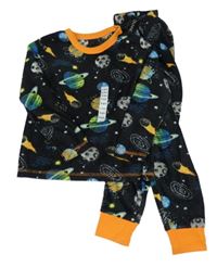 Nové - Černé fleecové pyžamo s planetami Dunnes