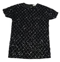 Černá třpytivá sametová károvaná šatová tunika s flitry F&F