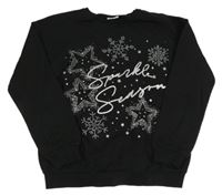 Černá mikina s hvězdami a vločkami z kamínků Matalan