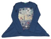 Tmavomodrá bavlněná šatová tunika s potiskem a nápisem Benetton