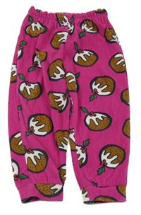 Fuchsiové plyšové pyžamové kalhoty s pudinky Tu