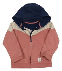 Starorůžovo-tmavomodro-pudrová prepínaci mikina s kapucňou M&S