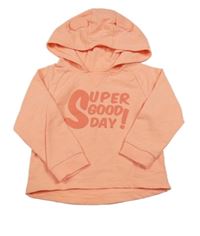 Neónově oranžová mikina s nápisom a kapucňou