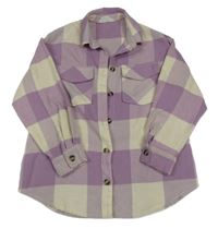 Levandulovo-světlebéžová kostkovaná košilová bunda H&M