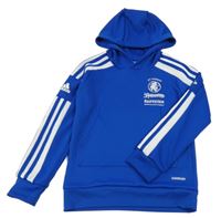 Modrá sportovní funkční mikina s potiskem a kapucí Adidas