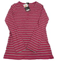 Nové - Malinovo-šedé pruhované triko s knoflíky a kapsou Crash One