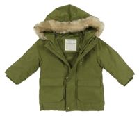 Khaki šušťáková zimná bunda s kapucňou s kožešinou Primark