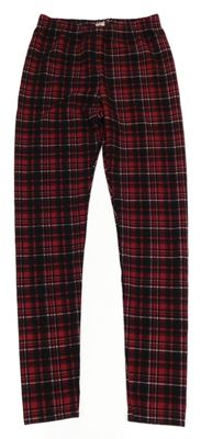 Tmavočerveno-čierno-biele kockované legíny Shein