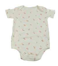 Smetanové puntíkaté body s květinami Tu