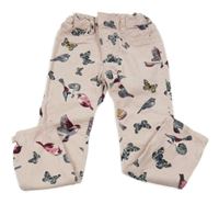 Ružové menšestrové elastické nohavice s motýly a vtáčky H&M