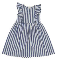 Modro-biele pruhované šaty s volánikmi Shein