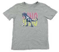 Sivé melírované tričko s dinosaurom a futbalovým loptou Primark