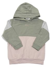 Kaki-svetloružová -sivá mikina s nápisom a kapucňou H&M