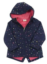Tmavomodrá softshellová bunda s farebnými hviezdami a kapucňou Topolino