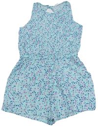 Světlemodrý květovaný lehký kraťasový overal H&M