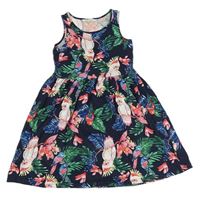 Tmavomodro-farebné šaty s papoušky H&M