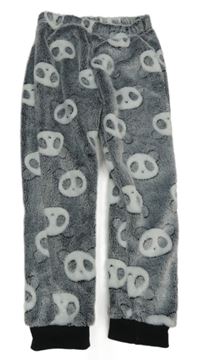 Černo-šedé plyšové pyžamové kalhoty s pandami shein