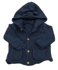 Tmavomodrý podšitý propínací svetr s kapucí George