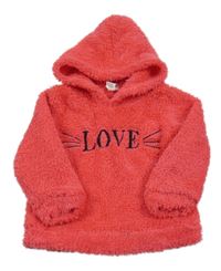 Tmavoružová chlpatá mikina s nápisom a kapucňou