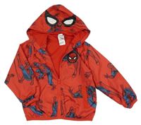Červená šusťáková jarní bunda se Spidermanem a kapucí Marvel