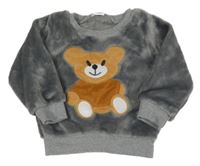 Sivá plyšová mikina s medvěďom