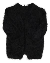 Tmavomodrý chlpatý svetrový cardigan H&M