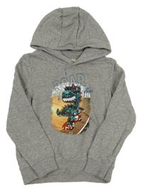 Sivá melírovaná mikina s dinem z flitrů a kapucňou