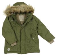 Khaki šusťáková zimní bunda s kapucí s kožešinou 