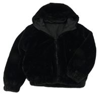 Černá podšitá kožešinová bunda s kapucí dunnes