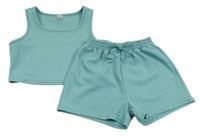2 set - zelené žebrované kraťasy + cro p top shein
