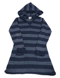 Tmavomodré pruhované pletené šaty s kapucňou Pocopiano