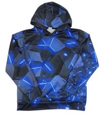 Modro-černá vzorovaná sportovní mikina s kapucí 