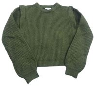 Khaki rebrovaný sveter s volánikmi Primark