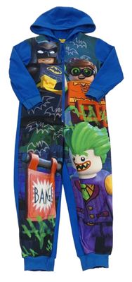 Safírovo-barevná fleecová kombinéza s kapucí a Lego Batmanem George