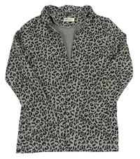 Šedý melírovaný teplákový cardigan s leopardím vzorem H&M