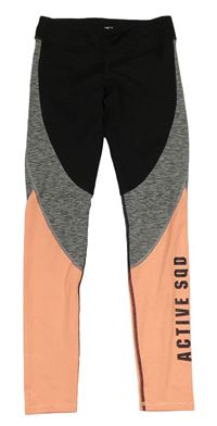 Černo-šeo-neonově korálové sportovní legíny s nápisem H&M