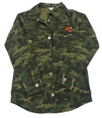 Khaki army riflová košilová bunda s nášivkami River Island