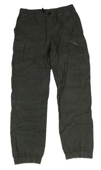 Antracitové plátěné cargo jogger fit kalhoty s úpletovým pasem H&M