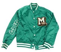 Zelený šusťákový podzimní bomber s písmenem a leopardem H&M