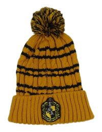 Hořčicovo-černá pruhovaná čepice s nášivkou a bambulí - Harry Potter